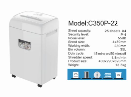 নতুন পণ্য ভারী দায়িত্ব বড় বিন 35L 22 শীট কাগজ ক্রস কাটা অফিস হোম ব্যবহারের জন্য C350P-22